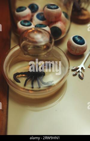 halloween nature morte avec globes oculaires, scorpions et insectes Banque D'Images