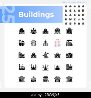 Jeu d'icônes de construction de style glyphe pixel Perfect Illustration de Vecteur