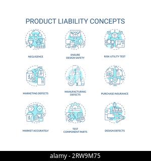 Icônes personnalisables représentant les concepts de responsabilité du fait des produits Illustration de Vecteur