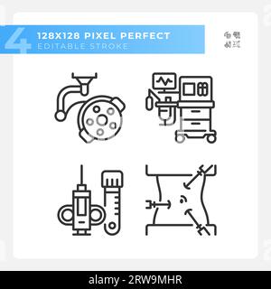 Jeu d'icônes linéaires pixel Perfect pour équipement chirurgical Illustration de Vecteur