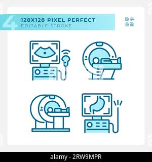 Technologie d'imagerie médicale icônes bleu clair Pixel Perfect Illustration de Vecteur