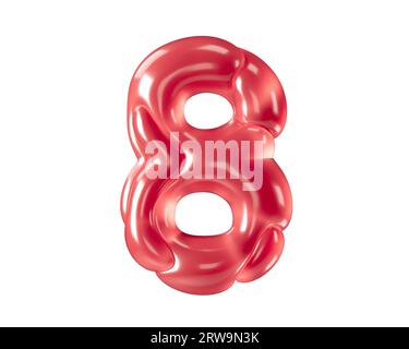 Doigt fait de ballons bizarres. illustration 3d du nombre rouge isolé sur fond blanc Banque D'Images