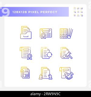 Ensemble d'icônes de document à dégradé parfait en pixels Illustration de Vecteur
