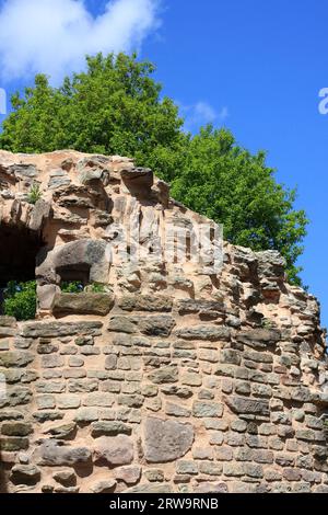 Partie des ruines du château de Bucherbach à Koellerbach Saar, arbres de fond et ciel bleu-blanc Banque D'Images