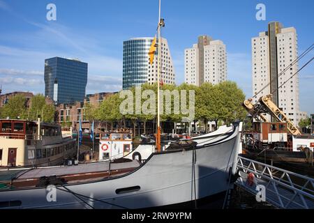 Paysage urbain de Rotterdam en Hollande, pays-Bas, vue depuis le havre de paix dans le centre-ville Banque D'Images