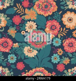 Fond d'impression florale colorée. Motif floral sans couture avec motif de fleurs colorées vives. Illustration de Vecteur