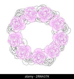 Tête de roses dessinées à la main couronne de cercle pour l'emballage, le poste de médias sociaux, la couverture, la bannière, le poste créatif et les arts muraux Croquis isolés de bourgeon de rose en noir Illustration de Vecteur