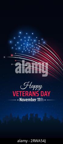 Journée des anciens combattants novembre 11, modèle feu d'artifice américain fond bleu ciel. Feux d'artifice drapeau américain. 11 novembre Happy Veterans Day, fête nationale des États-Unis Illustration de Vecteur