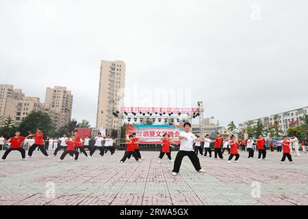 COMTÉ de LUANNAN, province du Hebei, Chine - 8 août 2019 : représentation de Taijiquan sur la place du parc. Banque D'Images