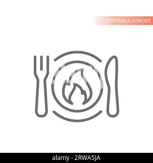 Plat de calories brûlantes, icône vectorielle de ligne d'alimentation saine. Présentation du repas de remise en forme et de perte de poids. Illustration de Vecteur