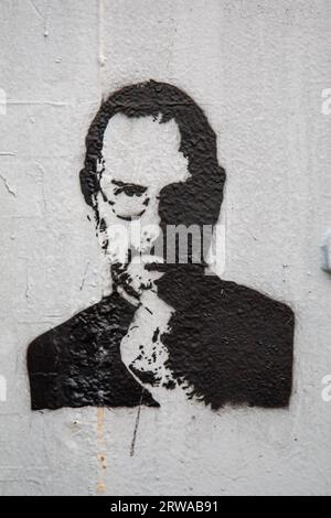 Portrait graffiti du co-fondateur d'Apple Steve Jobs quelque part aux pays-Bas. Banque D'Images