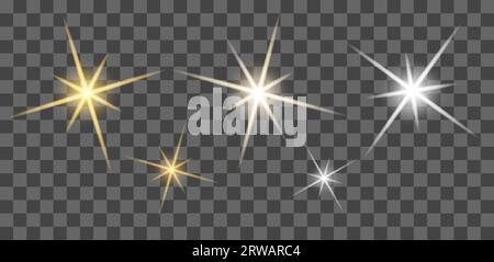 Étoiles d'or, étincelles, scintillement sur fond transparent, fond brillant festif, papier peint, pour Noël et nouvel an, illustration vectorielle en eps10 Illustration de Vecteur
