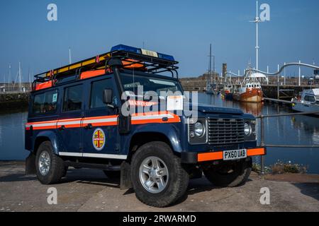 Présence de collecte de fonds pour le service Maryport Rescue, Whitehaven Marina, West Cumbria, Royaume-Uni Banque D'Images