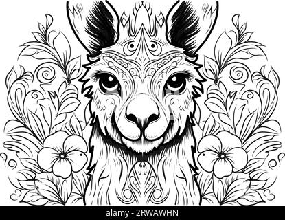 Coloriage Llama dans le style zentagle. Livre de coloriage pour adultes Illustration de Vecteur