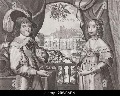 Guillaume II, prince d'Orange, et son épouse, Marie Stuart, la fille aînée du roi Charles Ier d'Angleterre. Au moment de leur mariage William avait 14 ans et Marie 9 ans. D'après une estampe d'un artiste inconnu. Banque D'Images