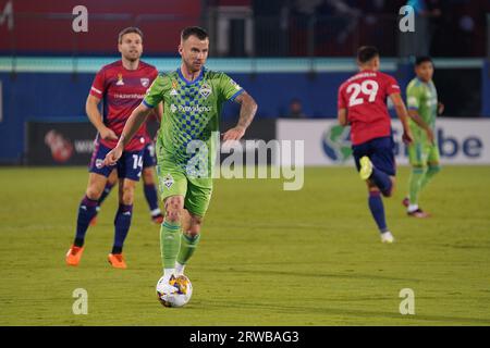 Frisco, États-Unis. 16 septembre 2023. Frisco, Texas, États-Unis : Albert Rusnak de Seattle en action lors du match en MLS entre le FC Dallas et le Seattle Sounders FC joué au Toyota Stadium le samedi 16 septembre 2023. (Photo de Javier Vicencio/Eyepix Group/Sipa USA) crédit : SIPA USA/Alamy Live News Banque D'Images