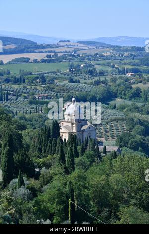 Le paysage vu de Montepulciano, une vieille ville de Toscane, Italie. Banque D'Images