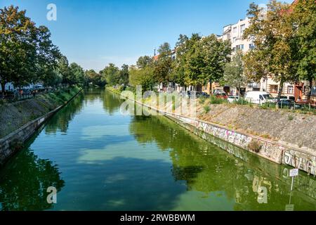 Grünalgen am Landwehrkanal, Kielufer, Berlin, Alt-Treptow Banque D'Images