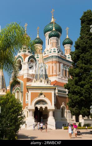 Extérieur de la cathédrale orthodoxe Saint-Nicolas, Nice (en français : cathédrale orthodoxe Saint-Nicolas de Nice, cathédrale orthodoxe russe en France. (135) Banque D'Images