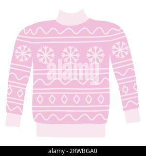 Pull tricoté chaud avec des flocons de neige et un motif géométrique, illustration vectorielle plate de style doodle Illustration de Vecteur