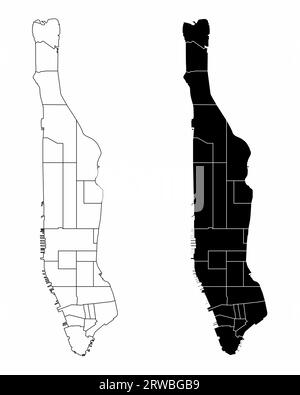 Les cartes administratives de Manhattan en noir et blanc Illustration de Vecteur