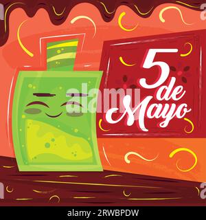 Heureux personnage de bouteille de tequila Cinco de mayo poster Vector Illustration de Vecteur