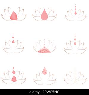Ensemble de dessins de logo de fleur pour Spas et saloons avec combinaison de cristaux de sel et gouttes de pluie pour visualiser la nature Illustration de Vecteur