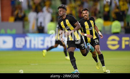 Jeddah, Arabie saoudite. 18 septembre 2023. Haroune Moussa Camara d'Al-Ittihad SFC (KSA) célèbre après avoir marqué un but contre AGMK FC (UZB) lors de leur match jour 1 de la Ligue des Champions AFC 2023-24 Groupe C au Prince Abdullah Al Faisal Stadium le 18 septembre 2023 à Djeddah, Arabie Saoudite. Photo de Stringer / Power Sport Images crédit : Power Sport Images Ltd/Alamy Live News Banque D'Images