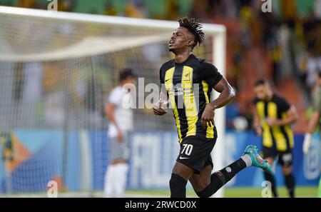 Jeddah, Arabie saoudite. 18 septembre 2023. Haroune Moussa Camara d'Al-Ittihad SFC (KSA) célèbre après avoir marqué un but contre AGMK FC (UZB) lors de leur match jour 1 de la Ligue des Champions AFC 2023-24 Groupe C au Prince Abdullah Al Faisal Stadium le 18 septembre 2023 à Djeddah, Arabie Saoudite. Photo de Stringer / Power Sport Images crédit : Power Sport Images Ltd/Alamy Live News Banque D'Images