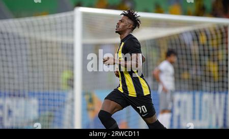 Jeddah, Arabie saoudite. 18 septembre 2023. Haroune Moussa Camara d'Al-Ittihad SFC (KSA) célèbre après avoir marqué un but contre AGMK FC (UZB) lors de leur match jour 1 de la Ligue des Champions AFC 2023-24 Groupe C au Prince Abdullah Al Faisal Stadium le 18 septembre 2023 à Djeddah, Arabie Saoudite. Photo de Stringer / Power Sport Images crédit : Power Sport Images Ltd/Alamy Live News Banque D'Images