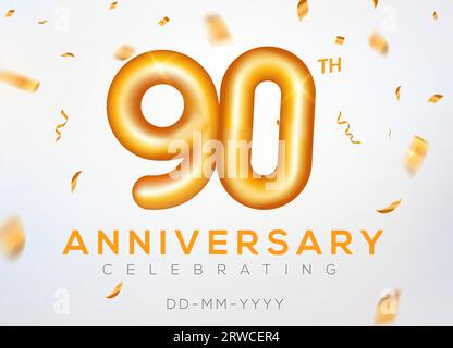 le numéro d'or d'anniversaire de 90 ans célèbre le fond du logo vectoriel du jubilé. conception d'anniversaire d'événement de 90e anniversaire en or. Illustration de Vecteur