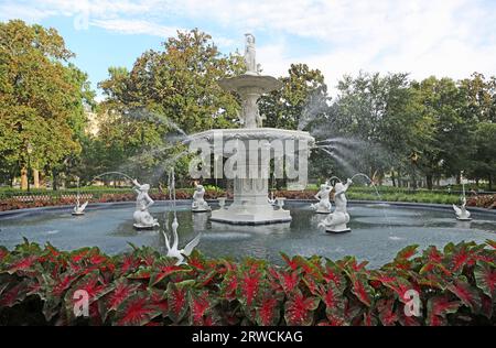 Fontaine dans Forsyth Park, Savannah, Géorgie Banque D'Images