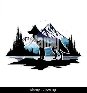 Belle belle belle belle illustration vectorielle d'emblème de montagne de loup Illustration de Vecteur