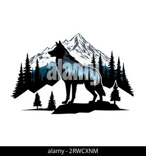 Belle et belle art vectoriel de montagne de loup Illustration de Vecteur