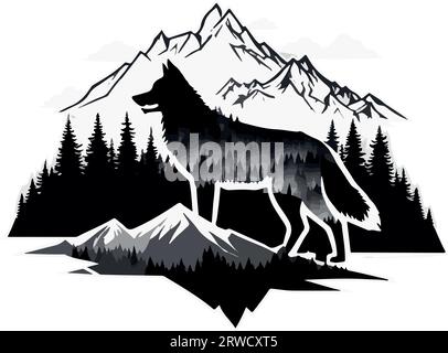Fantastique et charmant art vectoriel de montagne de loup Illustration de Vecteur