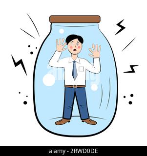 L'homme est enfermé dans un bocal en verre Illustration de Vecteur