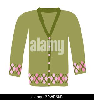 Cardigan tricoté chaud avec motif losange, illustration vectorielle plate de style doodle Illustration de Vecteur