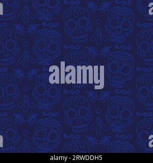 Motif bleu pour Day of the Dead Decoration. Illustration vectorielle de style plat Illustration de Vecteur
