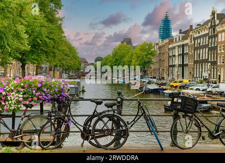 AMSTERDAM, PAYS-BAS - 24 août 2023 : Amsterdam est la capitale des pays-Bas, connue pour son patrimoine artistique, son système de canaux élaboré et son Hou étroit Banque D'Images