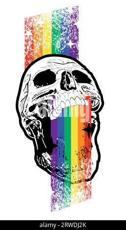 T-shirt à motif crâne arc-en-ciel. Illustration vectorielle bonne pour le jour de la fierté gay. Illustration de Vecteur