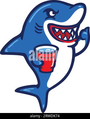 Mignon Shark tenant une Big Red Solo Cup et souriant Illustration de Vecteur
