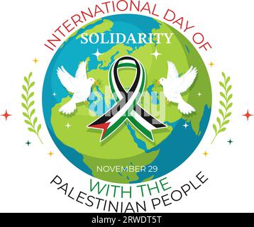 Journée internationale de solidarité avec le peuple palestinien Illustration vectorielle le 29 novembre avec le drapeau agitant dans le fond vert de dessin animé plat Illustration de Vecteur