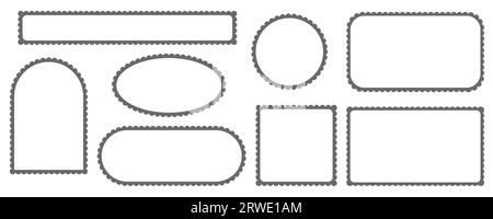 Bordure et cadre à bords festonnés. Cercle carré et rectangle. Volants en dentelle vectorielle. Étiquette mignonne simple. Collection décorative de contour Illustration de Vecteur