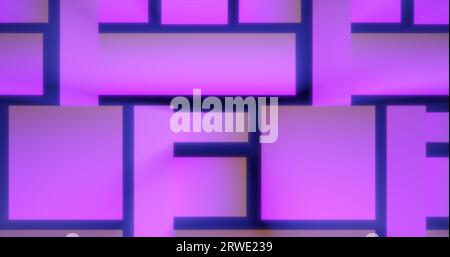 Motifs violets énergie futuriste rayonnant de rectangles et carrés arrière-plan. Banque D'Images
