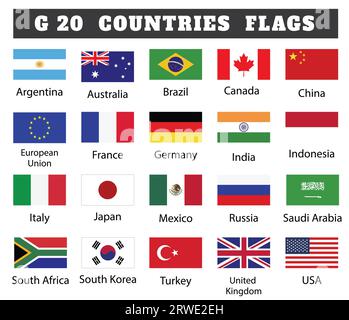 G 20 Country Flags Collection. Drapeaux des pays membres du G 20 dessin par illustration Banque D'Images