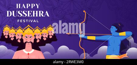 joyeux festival de dussehra bannière horizontale avec rama et ravana Illustration de Vecteur