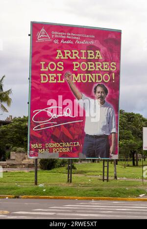 Élection du FSLN affiche du leader sandiniste Daniel Ortega au centre-ville de Managua, Nicaragua Banque D'Images