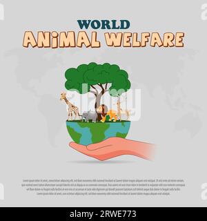 La Journée mondiale du bien-être animal est une célébration mondiale annuelle consacrée à la sensibilisation au bien-être et aux droits des animaux. Illustration de Vecteur