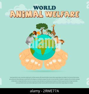 La Journée mondiale du bien-être animal est une célébration mondiale annuelle consacrée à la sensibilisation au bien-être et aux droits des animaux. Illustration de Vecteur