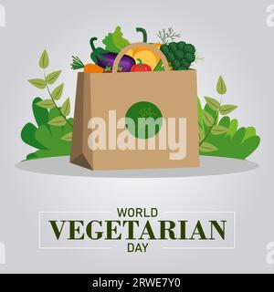 La Journée mondiale végétarienne est une célébration annuelle qui a lieu le 1 octobre pour sensibiliser aux avantages du végétarisme et promouvoir une vie à base de plantes. Illustration de Vecteur